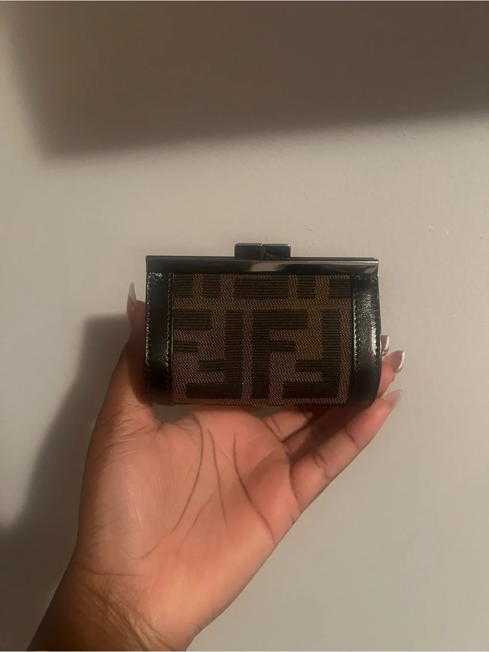Fendi Zucca Brown & Black FF Logo kiss lock claps Wallet